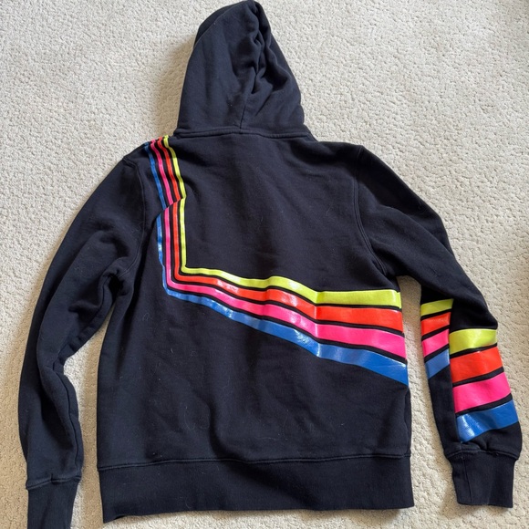 Wesc Mike Retro Stripes Hoodie Black Pullover Mens S Womens M Neon Rainbow - Picture 9 of 13